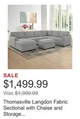 Costco Thomasville Langdon Fabric Sectional with Chaise and Storage Ottoman, Gray offer