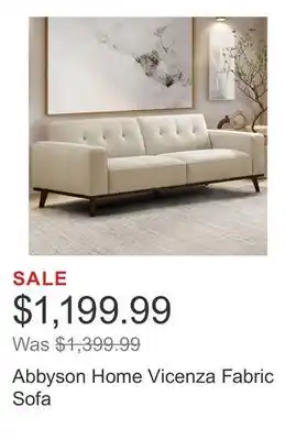 Costco Abbyson Home Vicenza Fabric Sofa offer