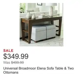 Costco Universal Broadmoor Elena Sofa Table & Two Ottomans offer