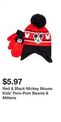 Big Lots Red & Black Mickey Mouse Kids' Pom-Pom Beanie & Mittens offer