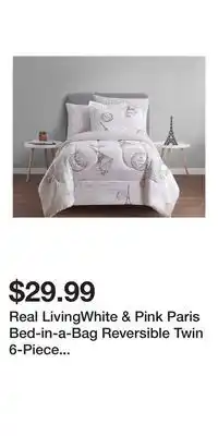 Big Lots Real LivingWhite & Pink Paris Bed-in-a-Bag Reversible Twin 6-Piece Comforter Set offer