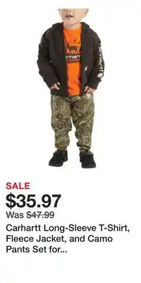 Cabela's Carhartt Long-Sleeve T-Shirt, Fleece Jacket, and Camo Pants Set for Babies or Toddlers offer