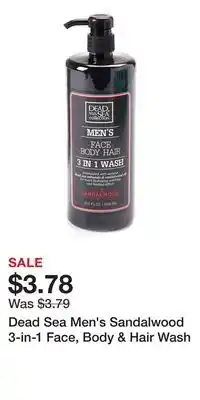 Big Lots Dead Sea Men's Sandalwood 3-in-1 Face, Body & Hair Wash offer