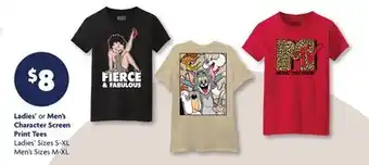 Family Dollar Ladies' or Men's Character Screen Print Tees offer