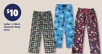 Family Dollar Ladies' or Men's Character Sleep Pants offer