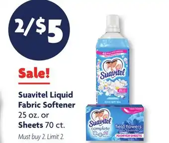 Family Dollar Suavitel Liquid Fabric Softener 25 oz. or Sheets 70 ct offer