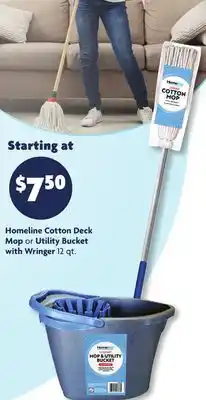 Family Dollar Homeline Cotton Deck Mop or Utility Bucket with Wringer offer