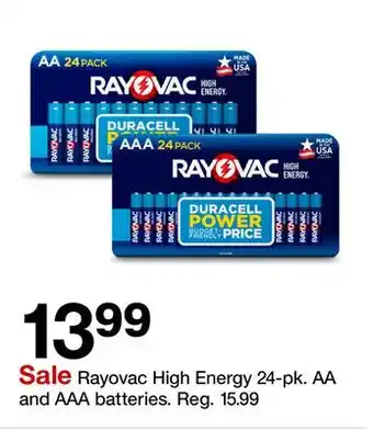 Target Rayovac High Energy 24-pk. AA and AAA batteries offer