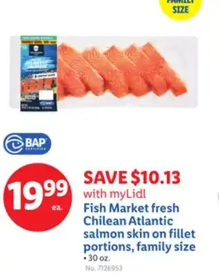 Lidl Fish Market fresh Chilean Atlantic salmon skin on fillet portions, family size offer