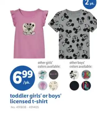 Lidl toddler girls' or boys' licensed t-shirt offer