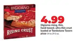 Hy-Vee Digiorno rising, thin, hand tossed, ultra thin crust loaded or Tombstone Tavern pizza offer