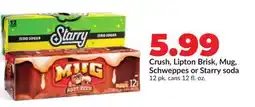 Hy-Vee Crush, Lipton Brisk, Mug, Schweppes or Starry soda offer