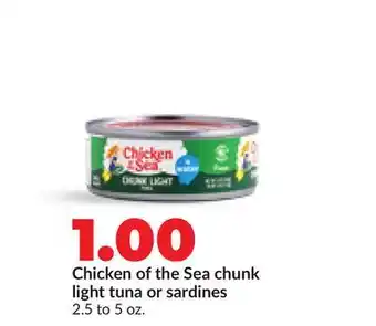 Hy-Vee Chicken of the Sea chunk light tuna or sardines offer