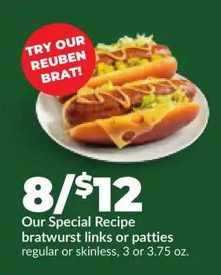 Hy-Vee Our Special Recipe bratwurst links or patties offer