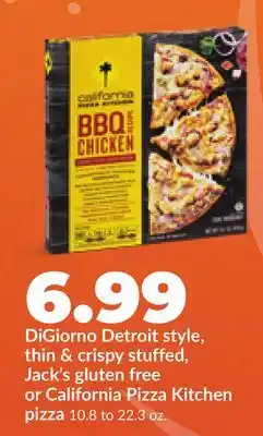 Hy-Vee DiGiorno Detroit style, thin & crispy stuffed, Jack's gluten free or California Pizza Kitchen pizza offer