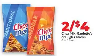 Hy-Vee Chex Mix, Gardetto's or Bugles snacks offer