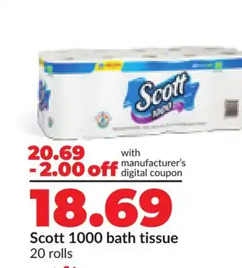 Hy-Vee Scott 1000 bath tissue offer