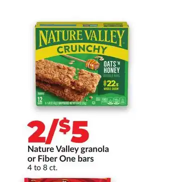 Hy-Vee Nature Valley granola or Fiber One bars offer