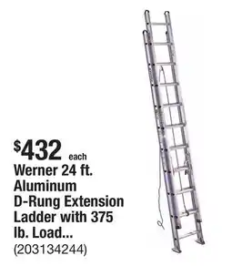 The Home Depot Werner 24 ft. Aluminum D-Rung Extension Ladder with 375 lb. Load Capacity Type IAA Duty Rating offer