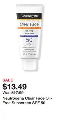 Ulta Beauty Neutrogena Clear Face Oil-Free Sunscreen SPF 50 offer