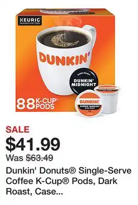 Office Depot Dunkin' Donuts Single-Serve Coffee K-Cup Pods, Dark Roast, Case Of 88 K-Cup Pods offer