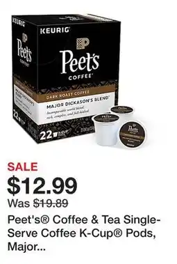 Office Depot Peet's Coffee & Tea Single-Serve Coffee K-Cup Pods, Major Dickason's Blend, Carton Of 22 offer