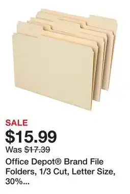 Office Depot Office Depot Brand File Folders, 1/3 Cut, Letter Size, 30% Recycled, Manila, Pack Of 100 Folders offer