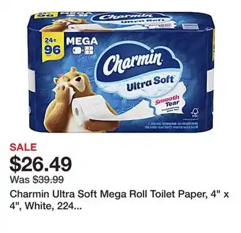 Office Depot Charmin Ultra Soft Mega Roll Toilet Paper, 4 x 4, White, 224 Sheets Per Roll, Pack Of 24 Rolls offer