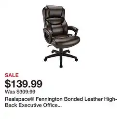 Office Depot Realspace Fennington Bonded Leather High-Back Executive Office Chair, Brown, BIFMA Compliant offer