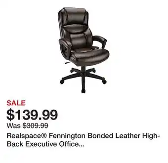 Office Depot Realspace Fennington Bonded Leather High-Back Executive Office Chair, Brown, BIFMA Compliant offer