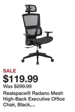 Office Depot Realspace Radano Mesh High-Back Executive Office Chair, Black, BIFMA Compliant offer