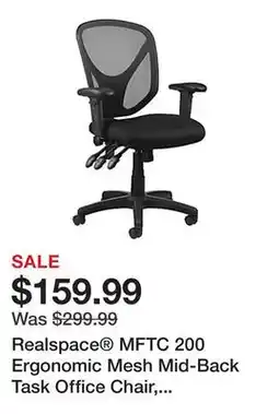 Office Depot Realspace MFTC 200 Ergonomic Mesh Mid-Back Task Office Chair, Black, BIFMA Compliant offer