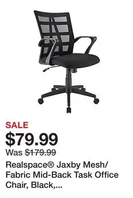 Office Depot Realspace Jaxby Mesh/Fabric Mid-Back Task Office Chair, Black, BIFMA Compliant offer