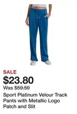 Belk Sport Platinum Velour Track Pants with Metallic Logo Patch and Slit offer