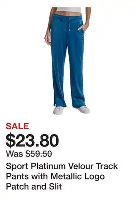 Belk Sport Platinum Velour Track Pants with Metallic Logo Patch and Slit offer