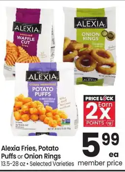 Albertsons Alexia Fries, Potato Puffs or Onion Rings offer