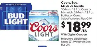 Ralphs Coors, Bud, Miller or Tecate offer