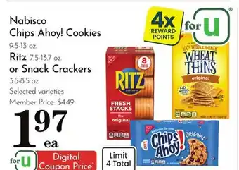 Pavilions Nabisco Chips Ahoy! Cookies 9.5-13 oz. Ritz 7.5-13.7 oz. or Snack Crackers 3.5-8.5 oz offer