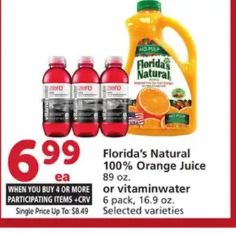 Albertsons Florida's Natural 100% Orange Juice 89 oz. or vitaminwater 6 pack, 16.9 oz offer