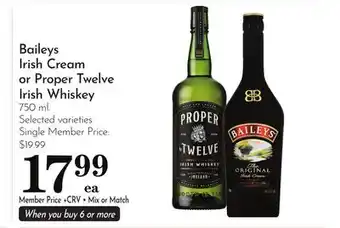 Pavilions Baileys Irish Cream or Proper Twelve Irish Whiskey offer