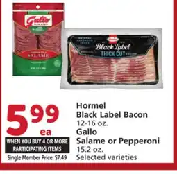 Albertsons Hormel Black Label Bacon 12-16 oz. Gallo Salame or Pepperoni 15.2 oz offer