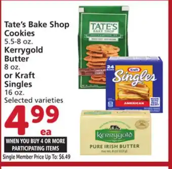 Albertsons Tate's Bake Shop Cookies 5.5-8 oz. Kerrygold Butter 8 oz. or Kraft Singles 16 oz offer