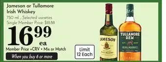 Pavilions Jameson or Tullamore Irish Whiskey offer