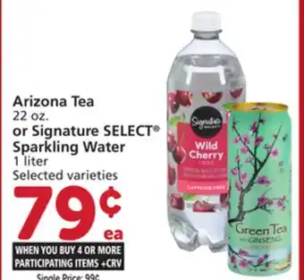 Albertsons Arizona Tea 22 oz. or Signature SELECT Sparkling Water 1 liter offer