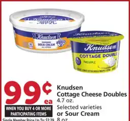 Albertsons Knudsen Cottage Cheese Doubles 4.7 oz. Selected varieties or Sour Cream 8 oz offer