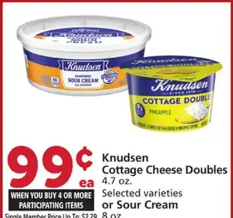 Albertsons Knudsen Cottage Cheese Doubles 4.7 oz. Selected varieties or Sour Cream 8 oz offer