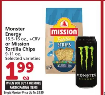 Albertsons Monster Energy 15.5-16 oz. or Mission Tortilla Chips 9-11 oz offer