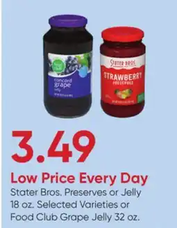 Stater Bros Stater Bros. Preserves or Jelly 18 oz. Selected Varieties or Food Club Grape Jelly 32 oz offer