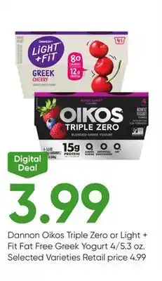 Stater Bros Dannon Oikos Triple Zero or Light + Fit Fat Free Greek Yogurt offer