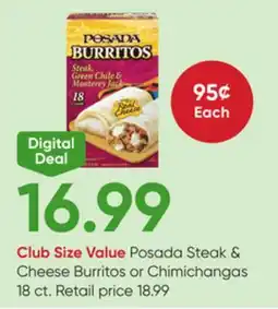 Stater Bros Posada Steak & Cheese Burritos or Chimichangas offer